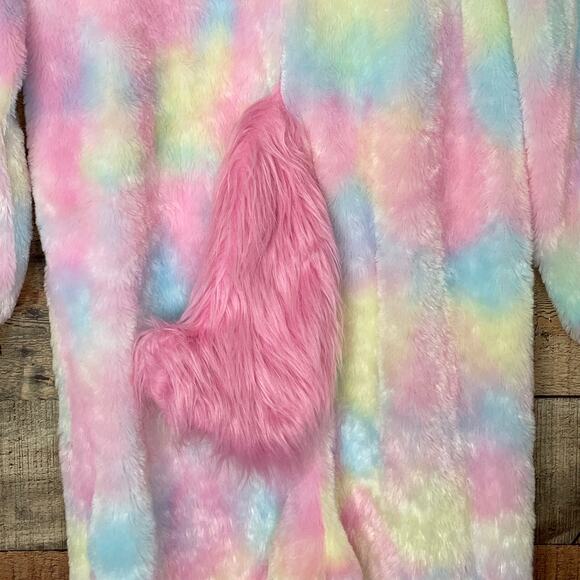 Spirit Unicorn Hooded Plush Union Suit Faux Fur Tail Halloween Costume SZ Large - Picture 7 of 11